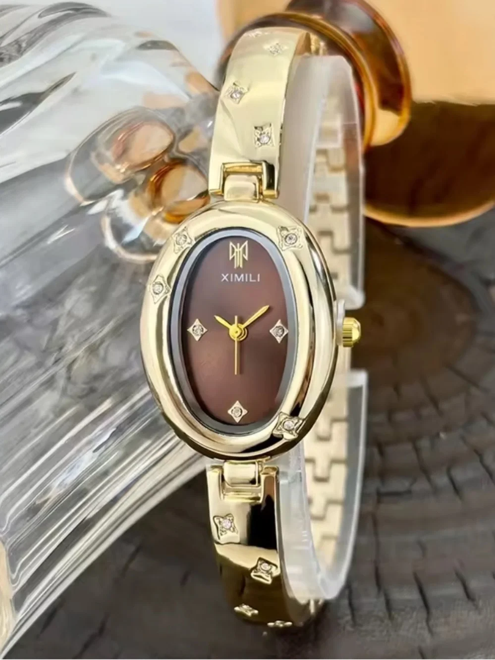 Anthropologie Gold-Tone Bracelet Watch with Brown Dial